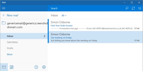 The Windows 10 Mail inbox