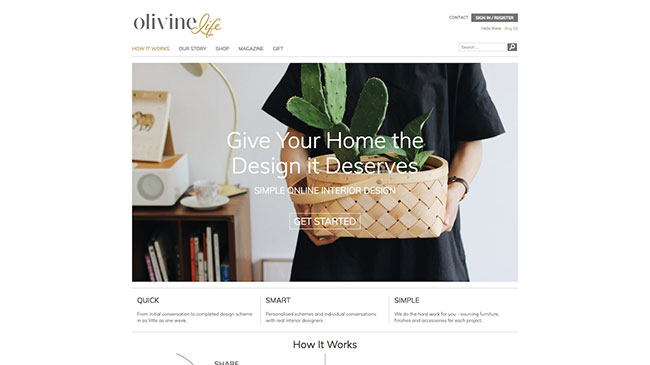 Screenshot of the Olivine Life website, made with WordPress