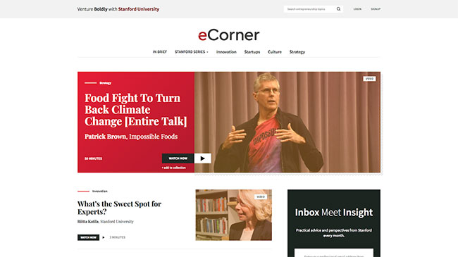 Screenshot of the Stanford eCorner website, made with WordPress
