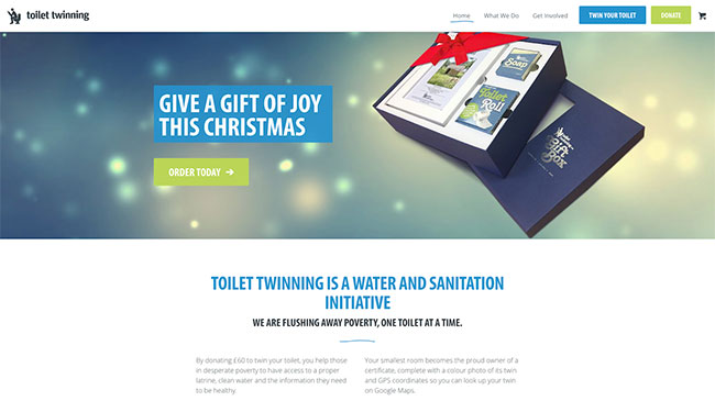 Screenshot of the Toilet Twinning website, made with WordPress