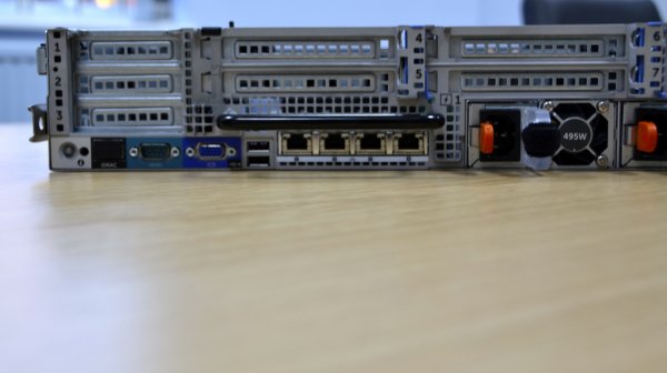 Rear of Dell R720, showing Ethernet, VGA and RS232 connectors