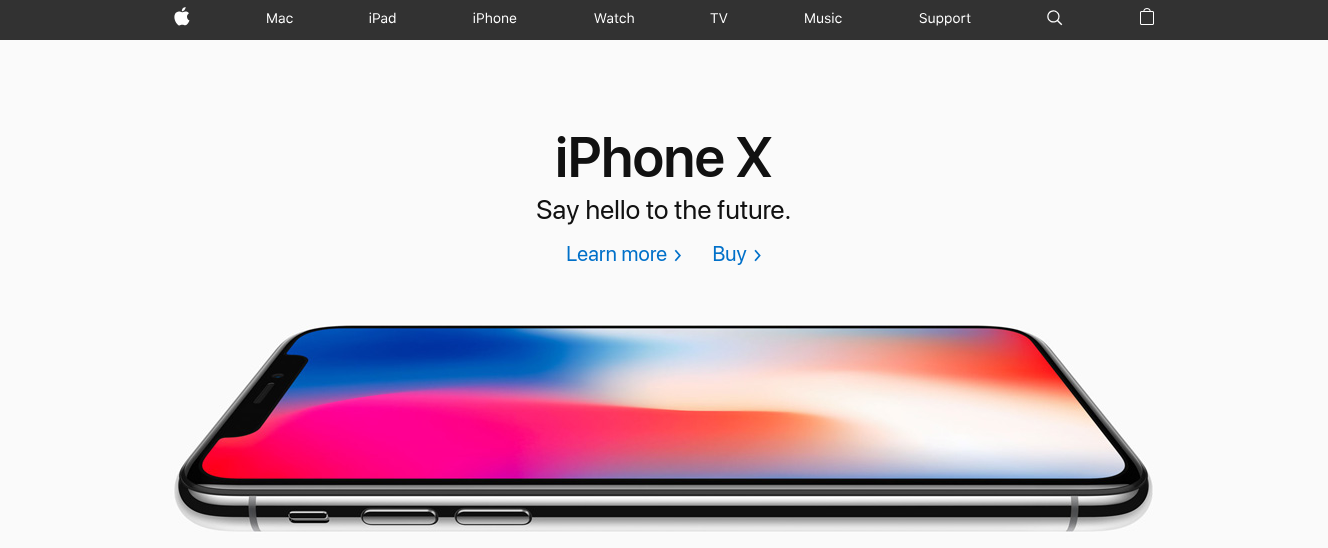The Apple iphone X product page