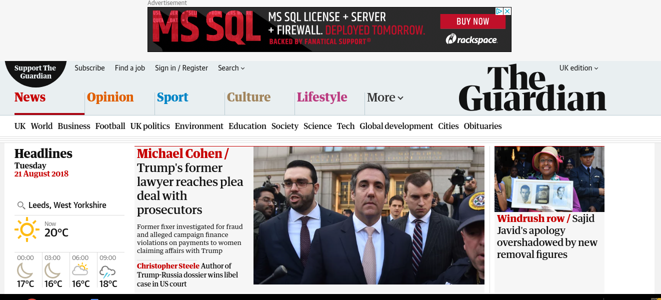An example of white space on the Guardian website
