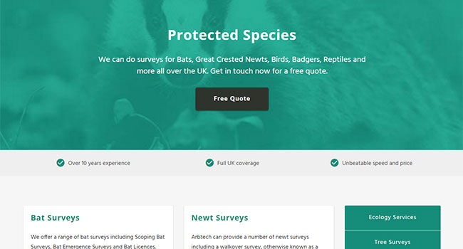 Arbtech's page on Protected Species Surveys