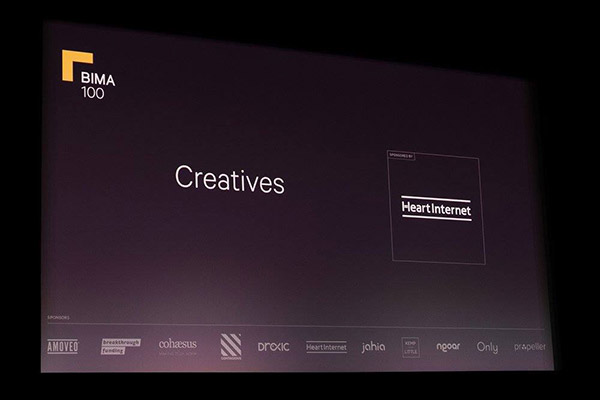 Photo of the slide introducing the BIMA 100 Creatives, courtesy of BIMA