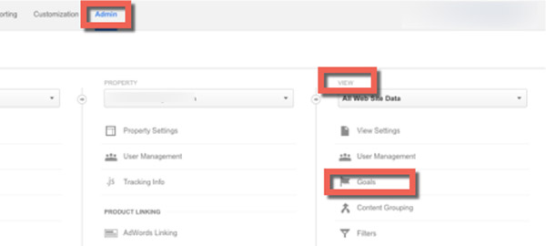 Screenshot of the Goals page in Google Analytics