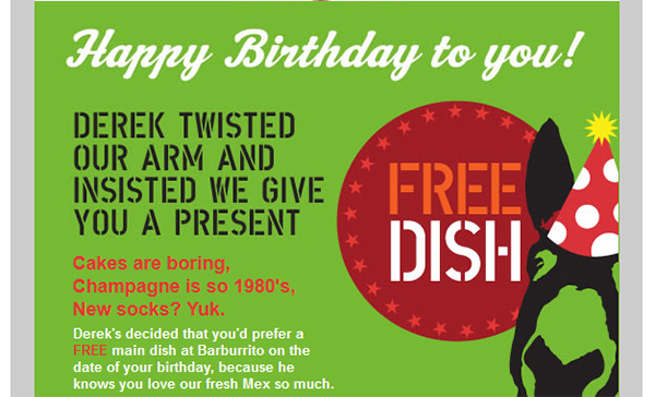 Screenshot of a Barburrito birthday offer email