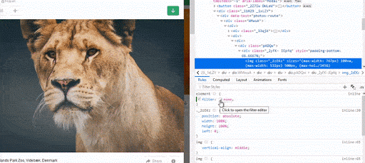 Animaged GIF showing how to use the Firefox CSS filters editor