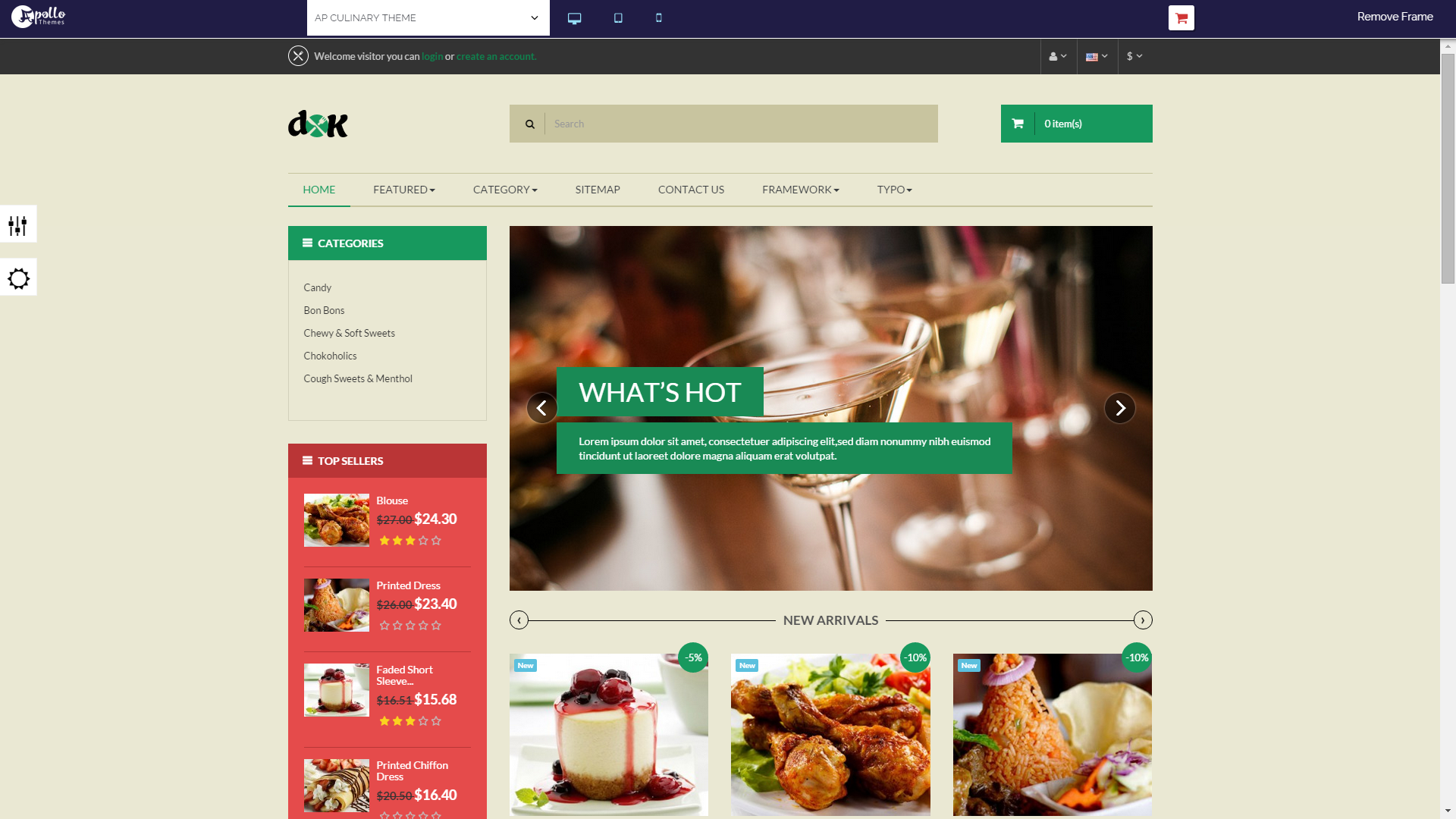 Screenshot of AP Culinary e-commerce template for PrestaShop