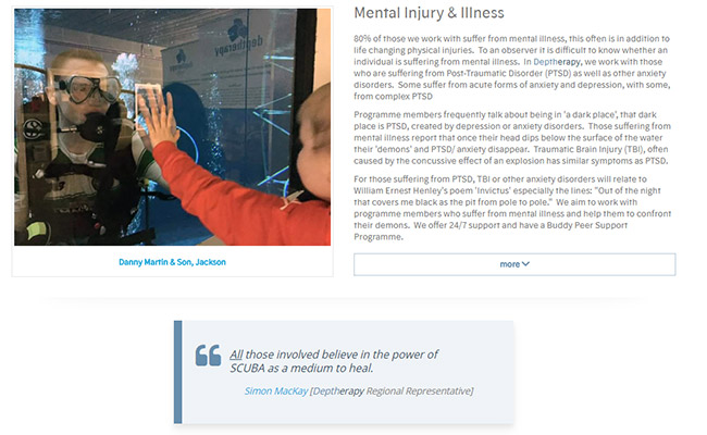 Screenshot of the Deptherapy page on PTSD