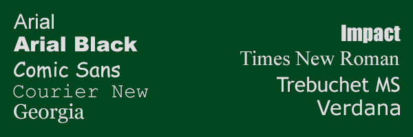 The default typefaces listed in the appropriate typeface