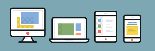 A desktop, laptop, tablet, and phone, showing different content