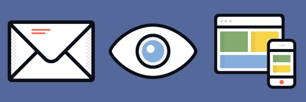 Icons of an envelope, an eye, and a desktop and a mobile device