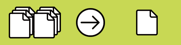 Icons of a large number of documents, an arrow pointing right, and a single document