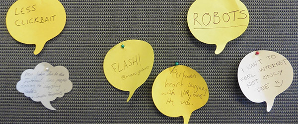 Close-up of some of the answers on the Future of the Net wall