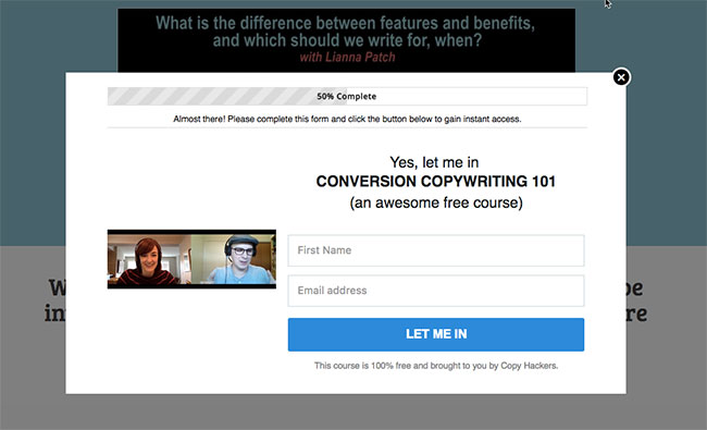 An example of gated content from Copyhackers