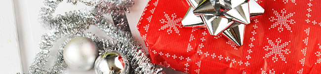 Tinsel and a wrapped gift