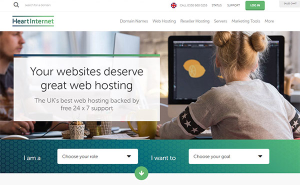 Screenshot of the Heart Internet homepage