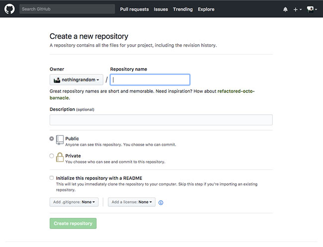 Creating a new repository in GitHub