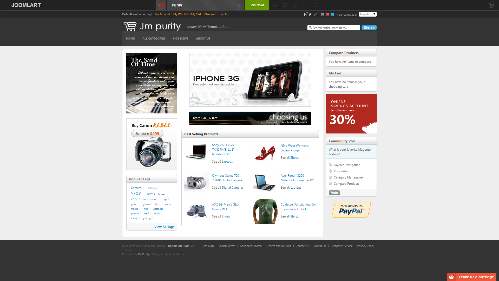 Screenshot of Purity e-commerce template for Magento