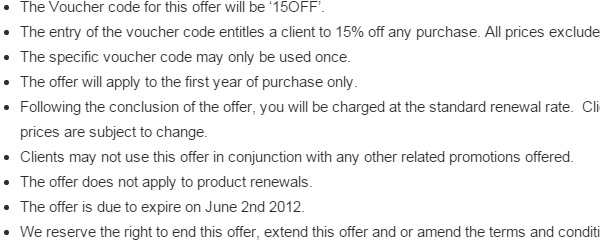 Terms and conditions for an offer that ran in 2012