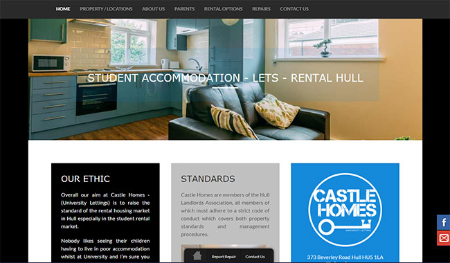 The Castle Homes University Lettings website