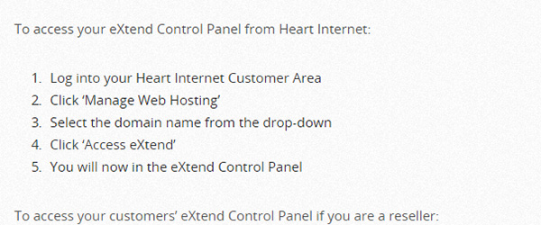 Screenshot of a step-by-step guide in the Heart Internet Support Database
