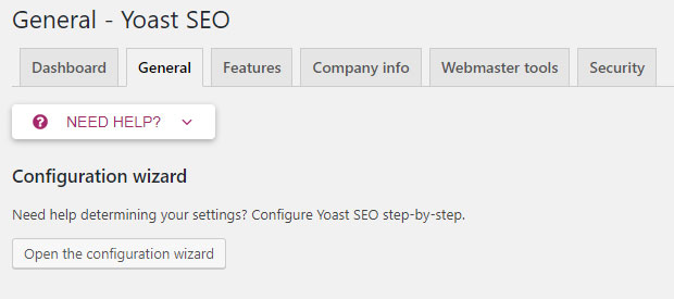 Screenshot of the Yoast plug-in showing the Configuration Wizard