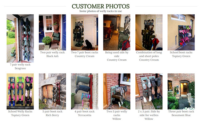 Screenshot of the customer photos on the Wellyracks site