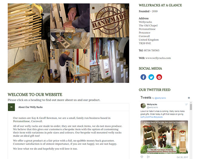 Screenshot of the About Us page on the Wellyracks site