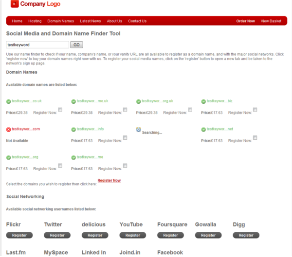 social media and domain search tool